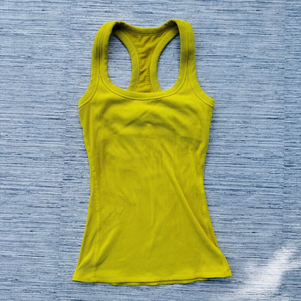 Alo Yoga Ribbed Racerback Athletic Tank Top Chartreuse Yellow-Green XS